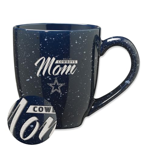 Rico Industries NFL Football Dallas Cowboys Mom Navy 16 oz Team Color Laser Engraved Speckled Ceramic Coffee Mug