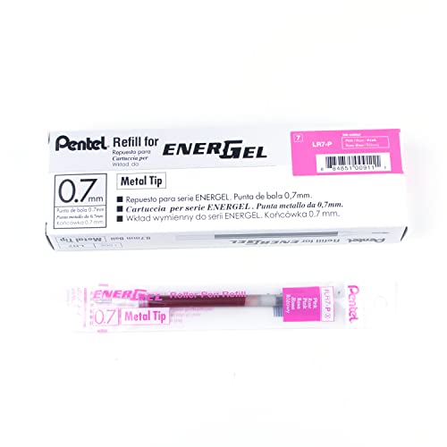 Pentel Refill Ink For EnerGel and Lancelot Gel Pen, (0.7mm) Metal Tip, Pink Ink, Pack of 12 (LR7-P)