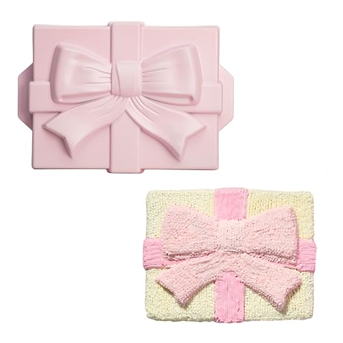 Paris Hilton Gift Box with Bow Cake Pan, Cast Aluminum with Clean Ceramic Nonstick Bakeware, Dishwasher Safe, Made without PFAS, PFOA, PFOS & PFTE, 10.5 x 8-Inch Pink