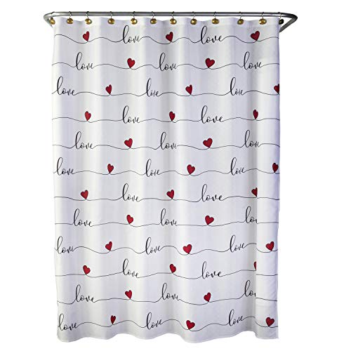 SKL Home Valentine's Day Love Script Swiss Dot Fabric Shower Curtain, White