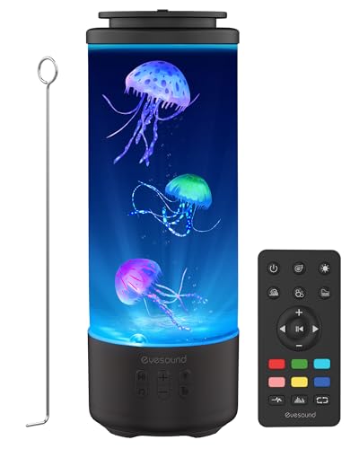 Eyesound Jellyfish Lamp Bluetooth Speaker with White Noise – 7 Color Changing Jelly Fish Tank Aquarium Light, 4 Lighting Modes for Relax & Sleep, Home Office Bedroom Decor, Gift for Kids Teens Adults