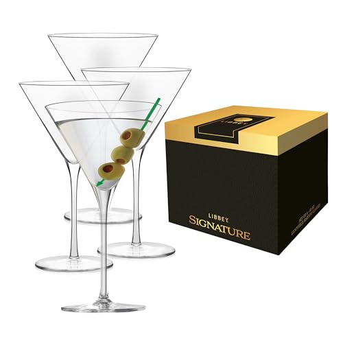 Libbey Signature Kentfield Martini Glasses, 10-Ounce, Set of 4, Made in USA, Dishwasher Safe, Elegant Cocktail Glassware, Gift Box