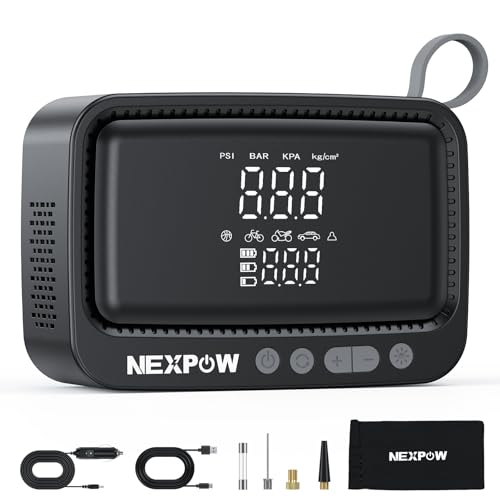 NEXPOW Tire Inflator Portable Air Compressor, 150 PSI Air Pump for Car Tires with Digital Pressure Gauge & Auto Shut-Off, Air Compressor Portable for Car, Motorcycle, Bicycle, Balls, Gray
