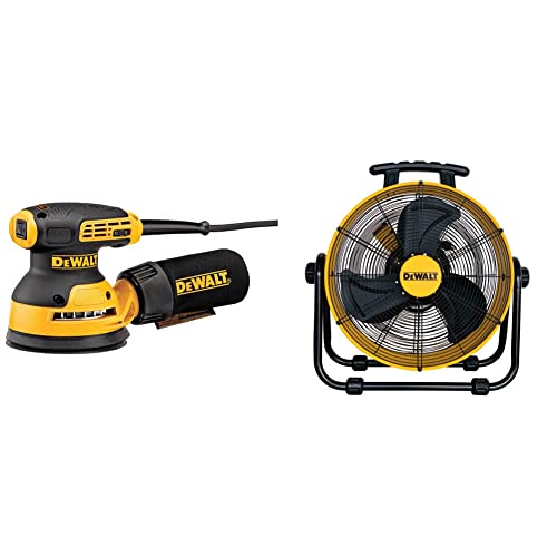 DEWALT Random Orbit Sander, Variable Speed, 5-Inch with High-Velocity Industrial Fan Portable Air Circulator (DWE6423 & DXF-2042)