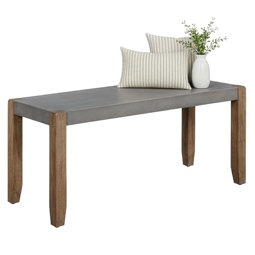 Alaterre Furniture Newport Bench with Faux Concrete Seat and Wood Legs - 40 Inch Entryway Bench with Rustic Industrial Design - Benches for Bedroom, Living Room, Dining Room, and Mudroom