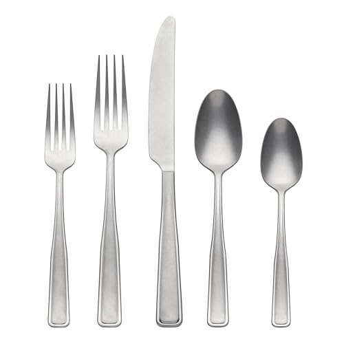 Oneida Silverware Set, Reid Vintage Tumbled 20 Piece Flatware Set, Service For 4, 18/0 Stainless Steel, Dishwasher Safe, Cutlery Sets, Kitchen Utensils Sets, Knives Spoons & Forks (Silver, 20 Pieces)