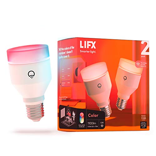 LIFX Smart Light Bulbs A19 E26 (2 Pack), Color Changing RGB + Warm White 1100 Lumens Tunable LED, 11W, Matter Compatible, Apple HomeKit, Alexa & Google Home, Dimmable