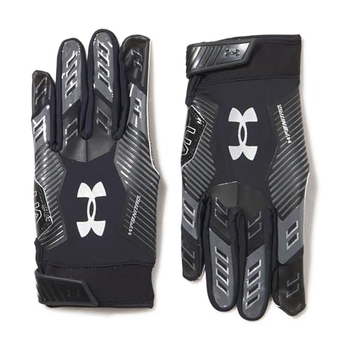 Under Armour Men's F9 Nitro Football Gloves, (001) Black/Castlerock/Metallic Silver, Medium