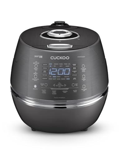 CUCKOO High Pressure Rice Cooker 6-Cup Uncooked / 12-Cup Cooked with Induction Heating Technology, Versatile Rice Maker with 13 Menu Options and Steam Plate, Voice Guide, Dark Gray (CRP-DHSR0609FD)