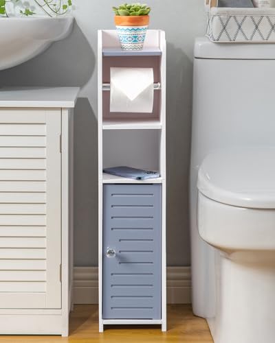 AOJEZOR Toilet Paper Holder Stand: Small Bathroom Storage Cabinet - Light Grey - White