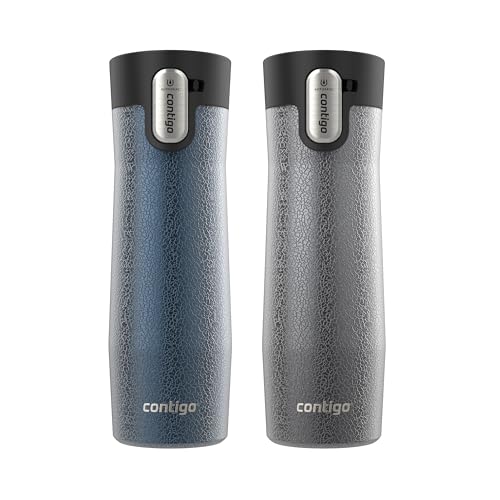 Contigo AUTOSEAL West Loop Vacuum-Insulated Stainless Steel Travel Mug with Easy-Clean Lid 20 oz 2-Pack Crystal Blueberry; Crystal Sake