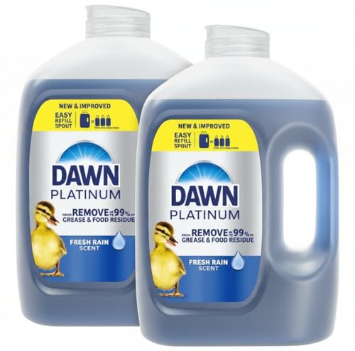 Dawn Platinum Refill Jug Dish Soap, Fresh Rain Scent Liquid Dishwashing Detergent Powerful Dawn Dish Soap for Tough Grease Removal Dishwashing Liquid Value Pack, 51.5 oz (Pack of 2)