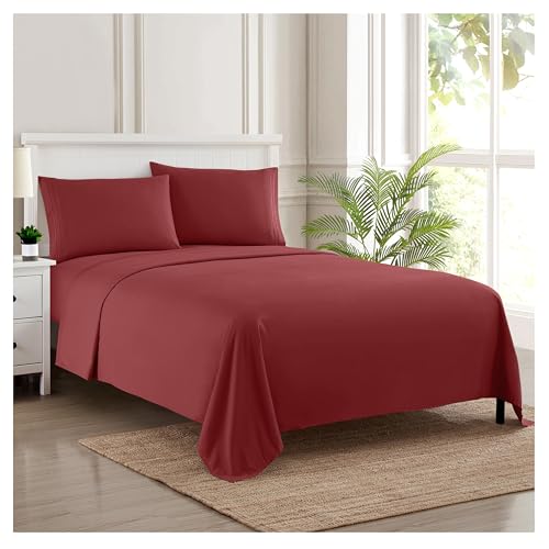 Queen Size Bed Sheets - Breathable Luxury Sheets with Full Elastic & Secure Corner Straps Built In - 1800 Supreme Collection Extra Soft Deep Pocket Bedding Set, Sheet Set, Queen, Burgundy
