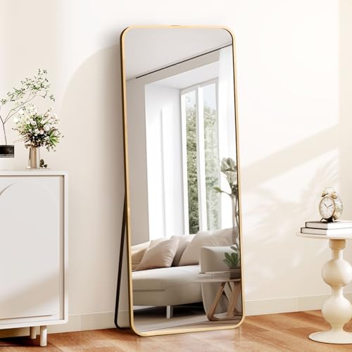 GlasFlength 57"x20" Full Length Mirror Rectangle Body Dressing Floor Standing Mirrors for Bedroom & Cloakroom, Gold