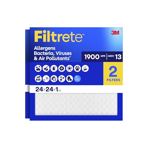 Filtrete 24x24x1 Air Filter, MERV 13, MPR 1900, 2 HVAC Filters