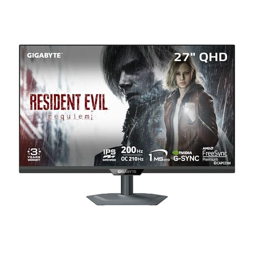 GIGABYTE - M27Q2-27" SS IPS Gaming Monitor - QHD 2560x1440-200Hz/OC 210Hz - 1ms GTG - AMD FreeSync Premium, G-SYNC Compatible - Type-C KVM - HDMI, DP, Type-C - Height and Tilt Adjustable - Black