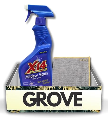 Malco X-14 Mildew Stain Remover Spray 1 qt Bundle with Microfiber Cloth - Fast-Acting Mold and Mildew Cleaner for Grout, Tile, Vinyl, Plastic, Boats, and More - No Scrubbing Required - (2 Items)