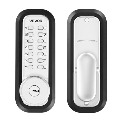 VEVOR Mechanical Keyless Entry Door Lock, 2.0 Code Upgrade, 4-7 Digits Code, Single-Sided Push Button Combination Mechanical Keypad Door Knob, Auto Locking, for Garden Gates, Indoor or Outdoor, Silver