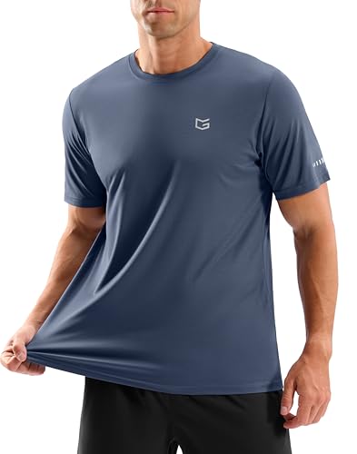 Men's Workout Breathable T-Shirts Dry Fit UPF 50+ Sun Shirts Moisture Wicking Cooling Tee for Athletic, Running, Hiking (Navy, L)