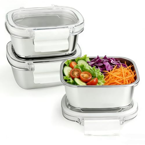Stainless Steel Food Storage Containers with Lids - 3 Piece 8.5oz Small Snack Boxes & Lunch Containers, Leakproof Freezer Safe Meal Prep Containers Fit for Portioning Snacks, Dips, and Condiments