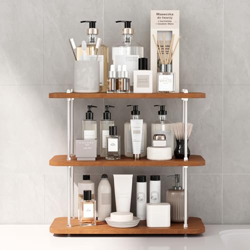 UJQSUN Bathroom Counter Organizer,Bathroom Shelf Organizers & Sink Organizer,Vanity Organizers,Storage Skincare,Makeup,Perfume,Spices,Coffee Station,for Corner,Dresser,Kitchen,Adjustable Height(3Tier)