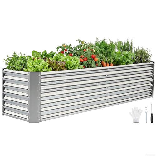 GoCampDirect 8x2x2ft Raised Garden Bed - Galvanized Deep Root Planter Boxes Outdoor with Wing Nuts and Safety Edges for Gardening Vegetables, Flowers, Herbs, Succulents - Silver