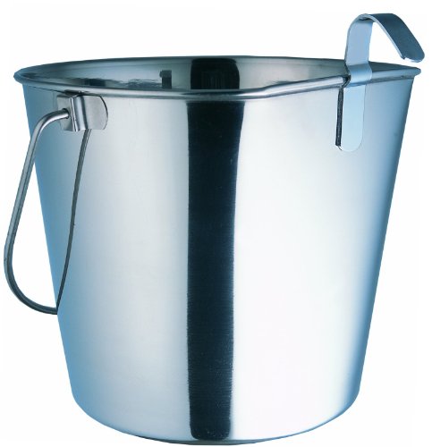 Indipets Heavy Duty Stainless Steel Flat Sided Pail with Hooks - 2 Quart - Lays Flat Against Dog Kennel, Crate or Fence,800107