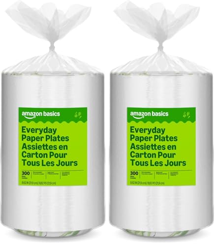 Amazon Basics Everyday Paper Plates, 8.62 Inch, Disposable, 600 Count, Packaging May Vary