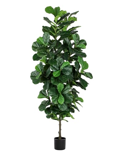 FLOWORLD Fiddle Leaf Fig Tree 7ft Tall Artificial Tree in Plastic Pot Fake Ficus Lyrata Plants with 184 Decorative Fiddle Leaves Faux Fig Trees for Home Office Living Room Decor Indoor Outdoor