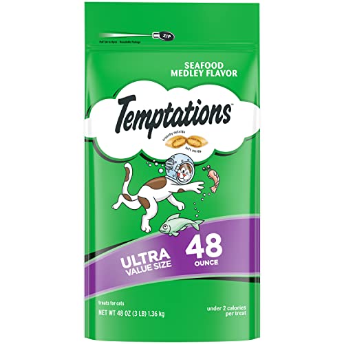 Temptations Cat Treats, Classic Crunchy and Soft Cat Treats, Seafood Medley Flavor, 48 oz. Pouch