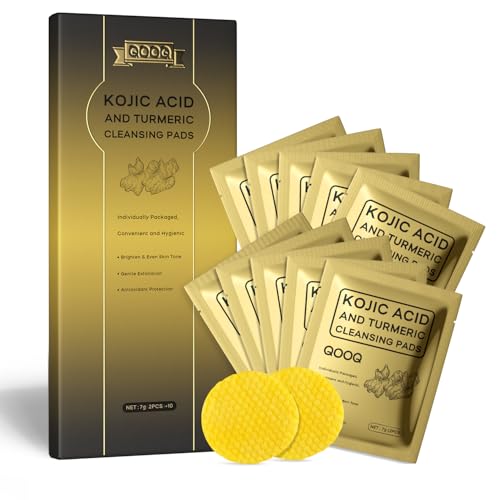 Individually Sealed Turmeric Kojic Acid Cleansing Pads - Stays Fresh, Hygienic! (20 Pads) - Gentle Brightening Exfoliator for Dark Spots & Hyperpigmentation, Travel-Size