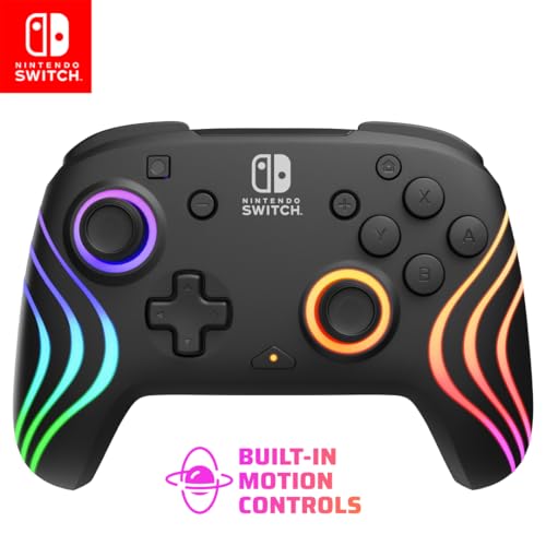 PDP Gaming Afterglow Wave Wireless Nintendo Switch Pro Controller - Officially Licensed, Nintendo Switch 2, Switch Lite/OLED, RGB LED Customization, App Controls, Rechargeable Battery Power - Black