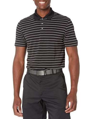Amazon Essentials Men's Moisture Wicking Golf Polo Shirt, Short Sleeve, Slim-Fit, Quick-Dry, Anthracite Polo Stripe, Medium