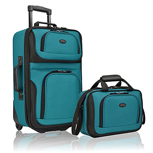 U.S. Traveler Rio Lightweight Softside Rolling Carry-on Suitcase, 2-Wheel Set, Teal