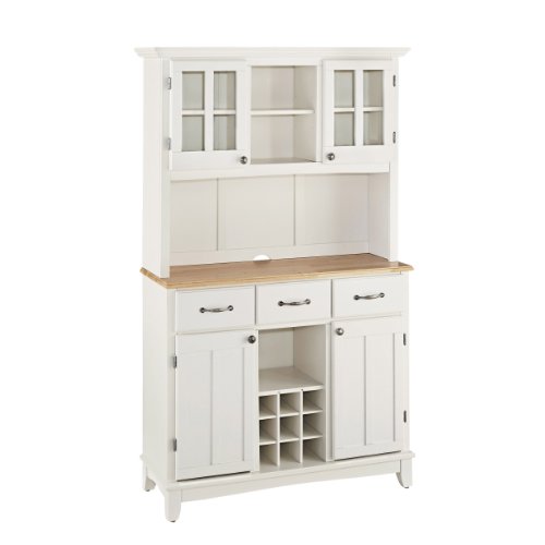 Homestyles Buffet of Buffets Off-White Server with Hutch and Natural Wood Top