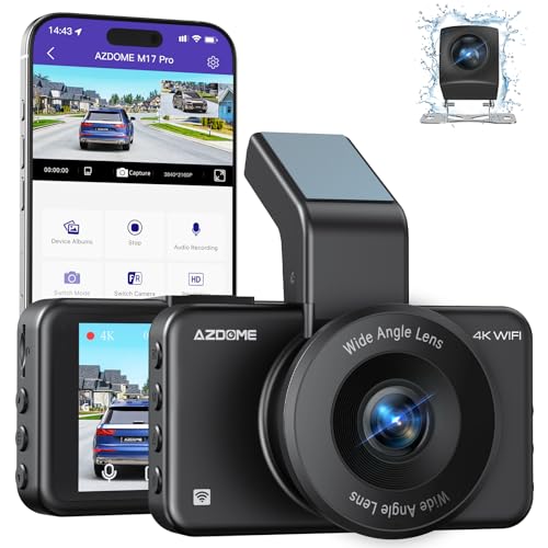 AZDOME ADAS Dash Cam Front and Rear 4K+1080P, Free 64GB Card, WiFi 6 Dashcam, Voice Control Dash Camera for Cars, Car Camera with Parking Assist, G-Sensor 24H Parking Mode Loop Recording (M17 Pro)