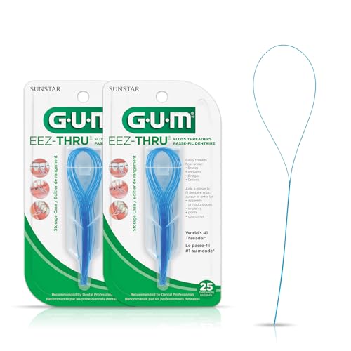 GUM EEZ-Thru Floss Threaders for Braces, Bridges & Implants, Easy Dental Floss Threading, 25 Count (Pack of 2)