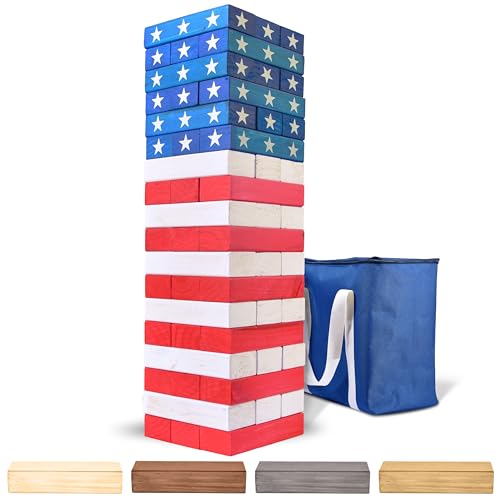 GoSports 5 ft Giant Wooden Toppling Tower - Includes Bonus Rules with Gameboard - Choose Your Style