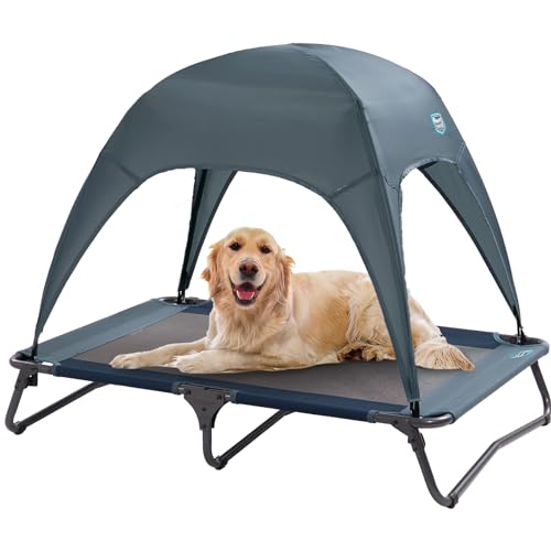 Timber Ridge Outdoor Dog Bed with Canopy, Cooling Elevated Dog Bed Portable Raised Dog Bed with Removable Canopy Shade Tent, Dog Bed Dog Shade for Outside, Medium, Grey