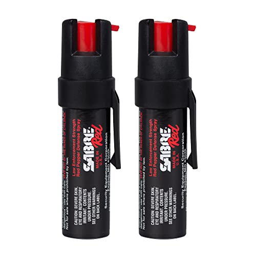 SABRE RED Compact Pepper Spray, Max Police Strength OC Spray with UV Dye, Compact Belt Clip For Fast Access, 4X Longer Spray Time - Up to 13 Seconds, 0.67 fl oz, Secure & Easy to Use Safety