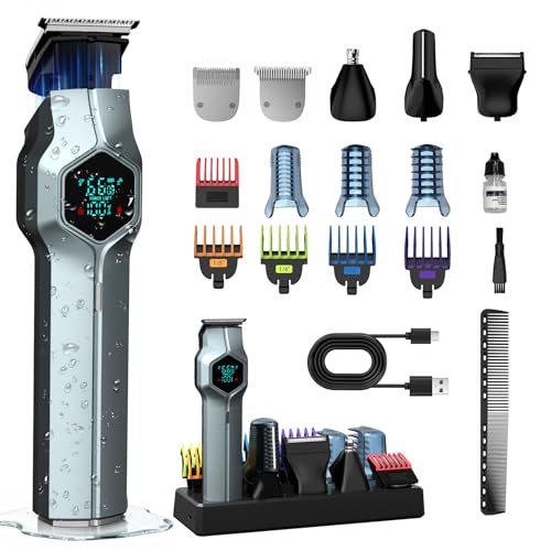 TRIMX Beard Trimmer for Men, Magnetic Snap-on Replacement Heads & Charging Dock, IPX7 Waterproof Cordless Hair Clippers, Mens Grooming Kits for Mustache/Body/Face/Ear/Nose, Blue