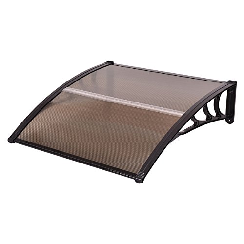 Tangkula 40"x40" Window Awning, Modern Polycarbonate Front Door Canopy, Window Door Cover for Rain Snow Sunlight Protection, Patio Window Hollow Sheet for Doors and Windows (Brown with Black Edge)