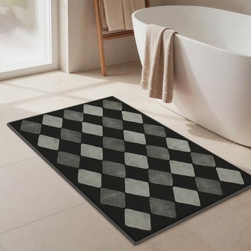 sarben Thick Memory Foam Bath Mat, Extra Soft Absorbent Bathroom Rugs Non Slip Washable, Quick Dry Shower Rug, Bathroom Floor Mat for Tub, Sink, Home Decor Accessories, 24"x17",Black