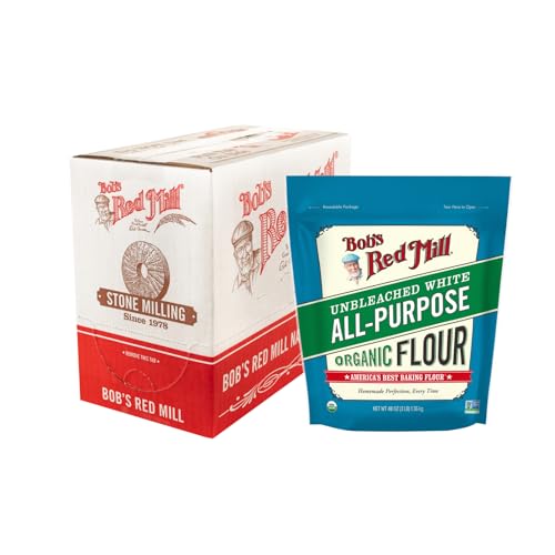 Bob's Red Mill Organic All Purpose Unbleached Flour, 3 Pound (Pack of 4) - Non-GMO, Vegan, Unbromated, Unenriched
