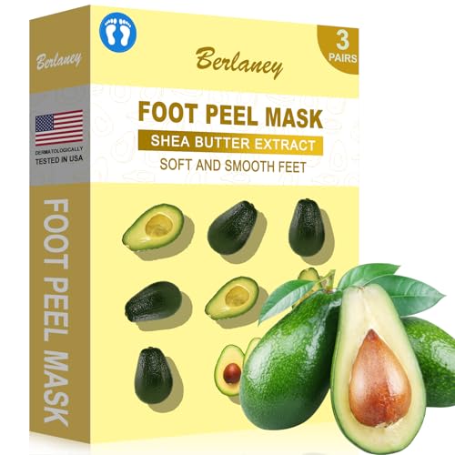 Berlaney Foot Peeling Mask for Dry Cracked Feet(3 Pairs) - Exfoliating Feet Mask Peel with Natural Shea Butter Extract for Dry Cracked Extreme and Removing Dead Skin