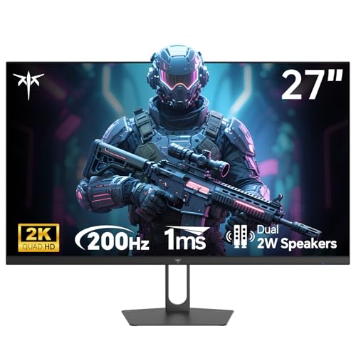 KTC 27 Inch Gaming Monitor - 2K QHD 2560 x 1440 Monitor, Up to 210Hz & 1ms, Bulit-in Speakers, Adaptive Sync, HDR400, 131% sRGB, IPS Monitors Gamer with HDMI 2.0 x 2 & DP1.4 x 2, H27T22C-3