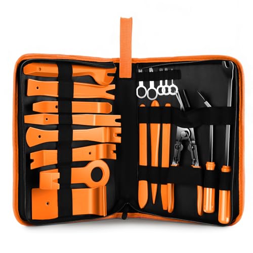 ‎DNA Motoring TOOLS-00248 Car Trim Removal Tool Kit, Clip Plier Upholstery Remover Set for Auto Door Panel Audio Dashboard, with Storage Bag,Orange