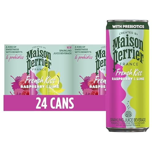 Maison Perrier French Kiss Sweetened Sparkling Juice Beverage, Raspberry & Lime Flavors With Real Fruit Juices, 24Pk