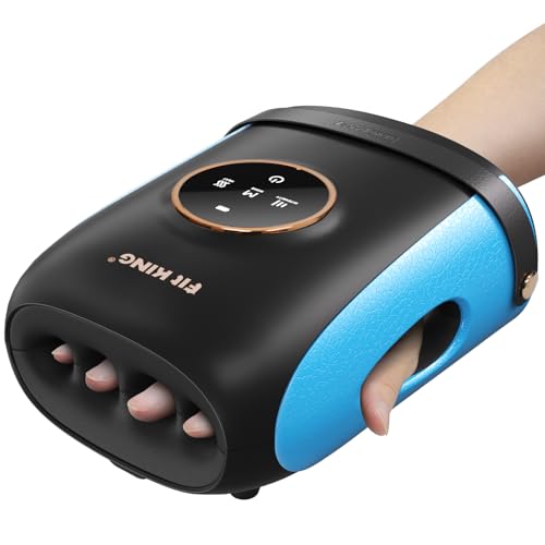 FIT KING Cordless Hand Massager with Compression & Heating, Fingers Wrap Massage for Arthritis Pain and Carpal Tunnel, Large Space for Both Men and Women (Blue)