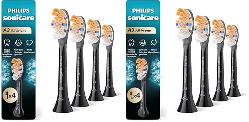 Philips Sonicare A3 All-in-One - Genuine Replacement Electric Toothbrush Heads,Black One Year Supply,HX9094/95,(Pack of 8)
